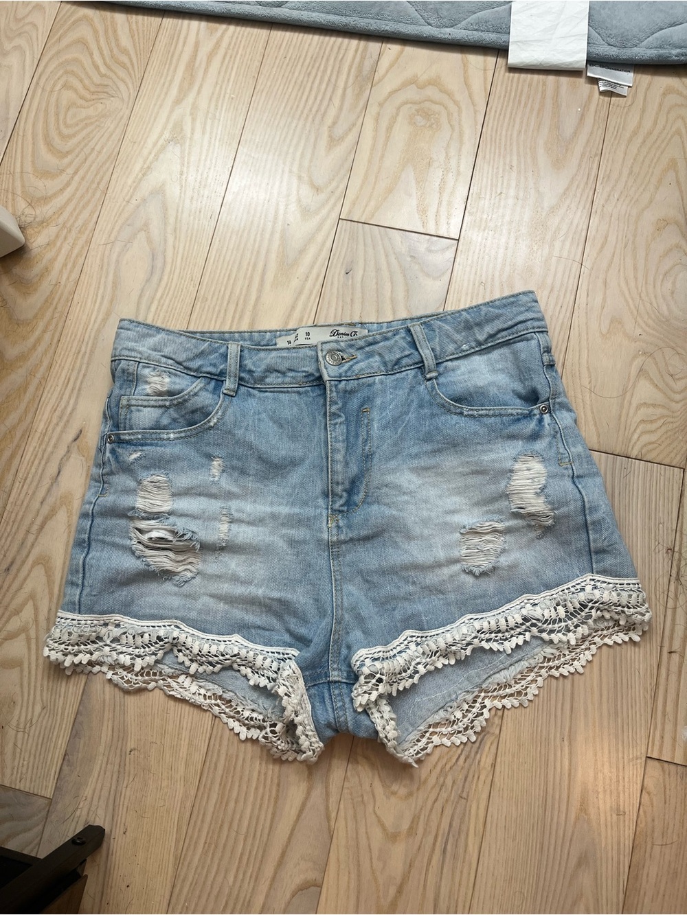 Denim & Co. blue denim shorts with lace trim